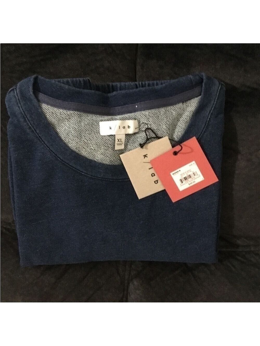 K/lab dark wash great stretch denim look cropped Crewneck top XL - Picture 11 of 11
